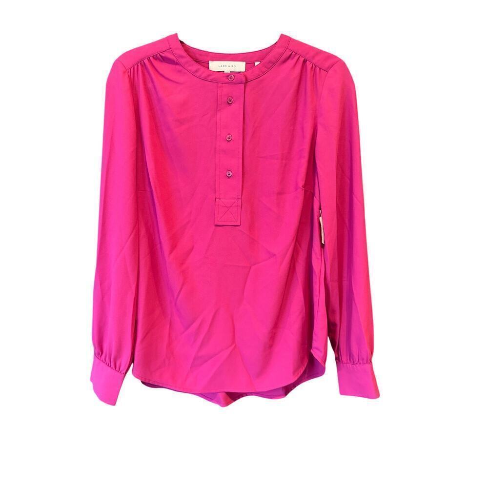 Lark & Ro Hot Pink Button Long Sleeve Blouse Women's Size 6 NWT